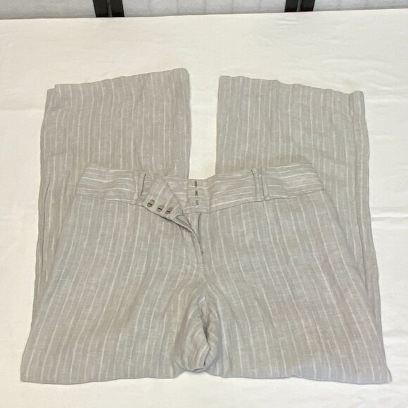 INC Wide Leg Pinstripe Linen Trousers Grey White High Waist Pants Slacks 12 - Picture 7 of 11